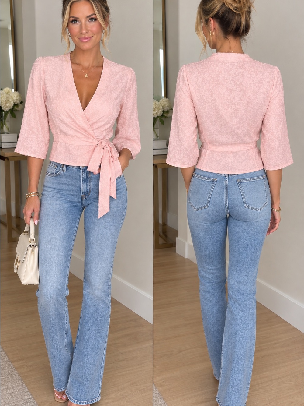 Astr Pink Lace Wrap Blouse